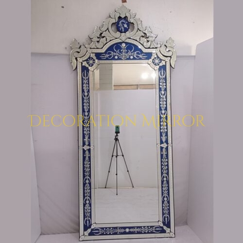 Vintage Glass Mirror with Blue Mirror DM240008 1